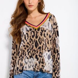 Lisa Todd, 10% Cashmere 90% wool. Leopard Print V-Neck Sweater
